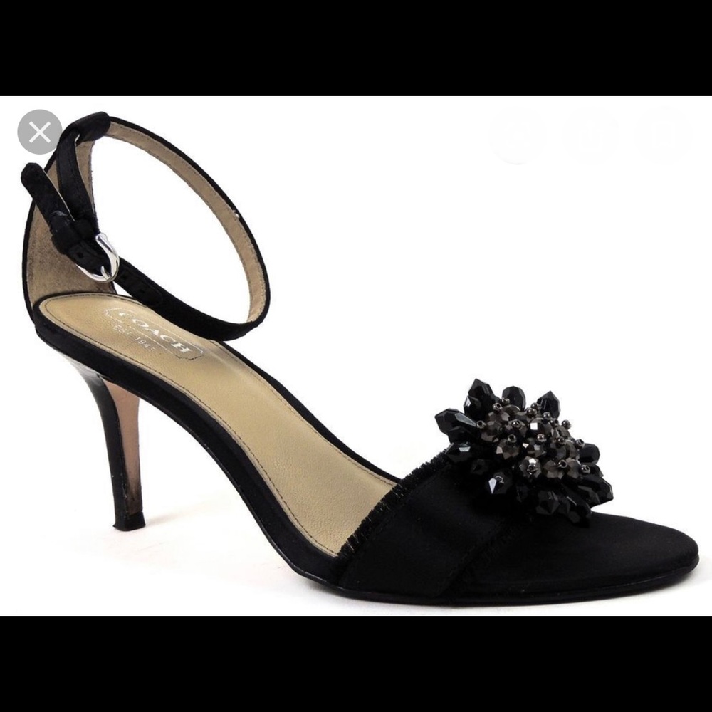 Coach Rosa Ankle Strap Black Satin Heels 9B